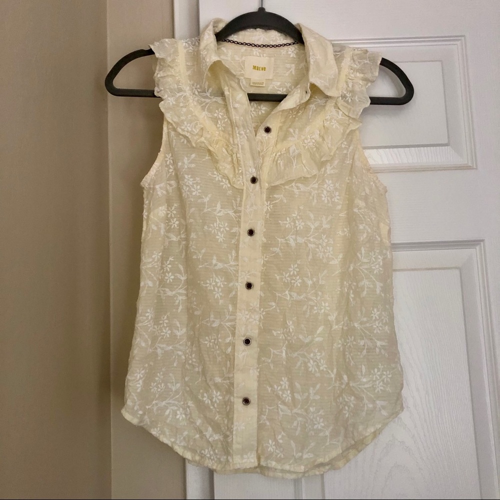 ✒️ DONATED 💼 Anthro Ruffle Floral Sleeveless button - Picture 3 of 8